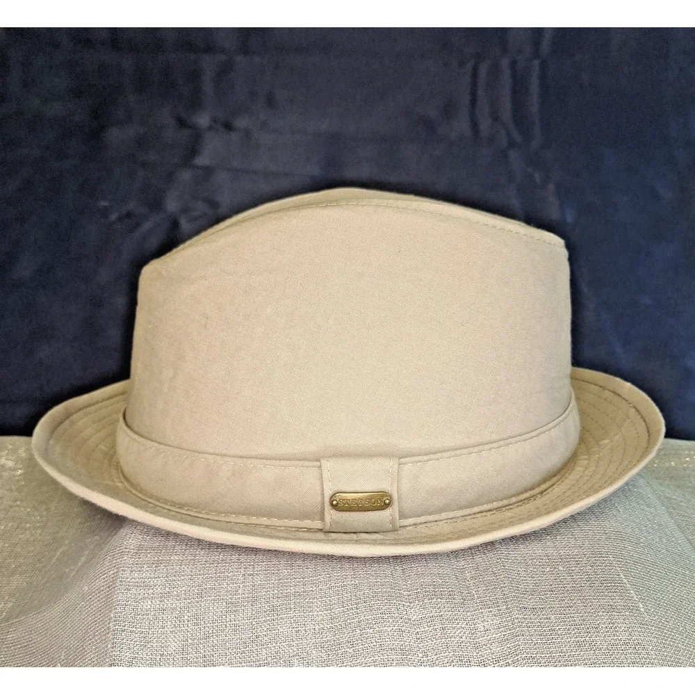 Genuine STETSON Tan Canvas Fedora Safari Hat Extra Large Water Repellent Cotton
